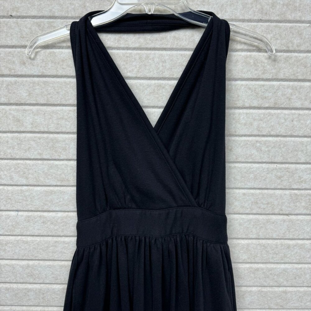 Lands End Women’s S Black Halter V-Neck Button-Up Midi A-Line Dress - Picture 2 of 10
